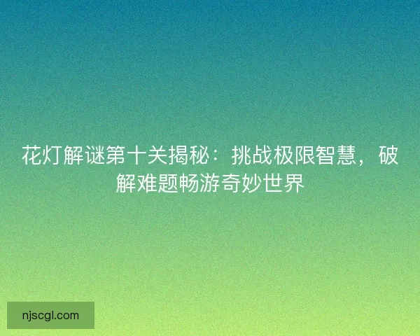 花灯解谜第十关揭秘：挑战极限智慧，破解难题畅游奇妙世界