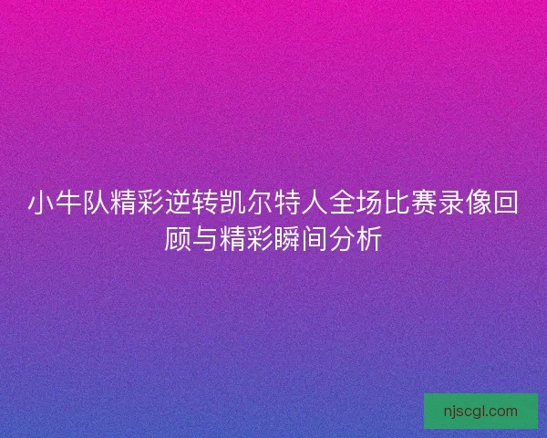 小牛队精彩逆转凯尔特人全场比赛录像回顾与精彩瞬间分析